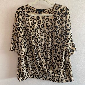 Sanctuary Leopard Blouse Deep V neck 1X EUC